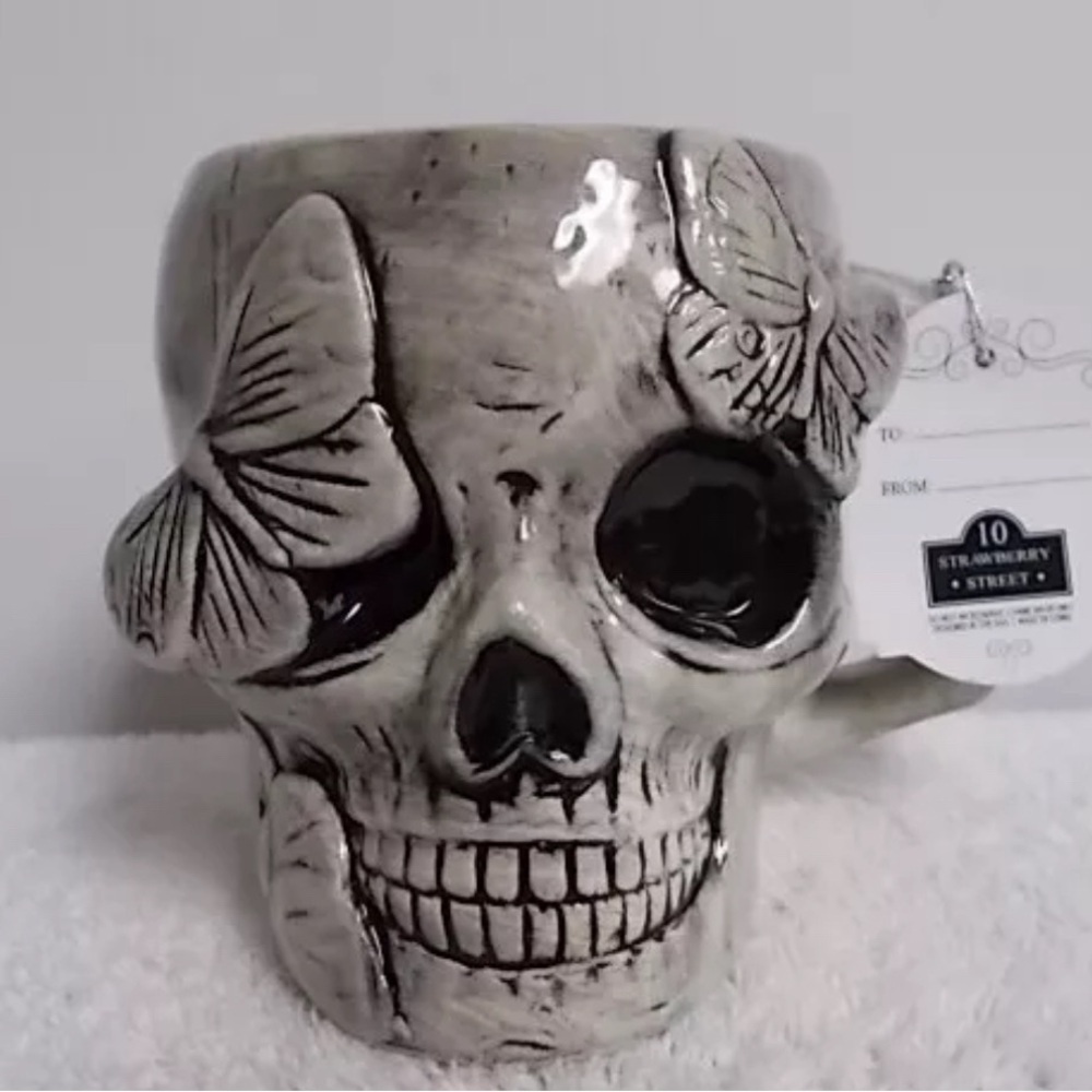 NWT Halloween 3D Skull & Moths Ceramic Coffee Tea  Mug